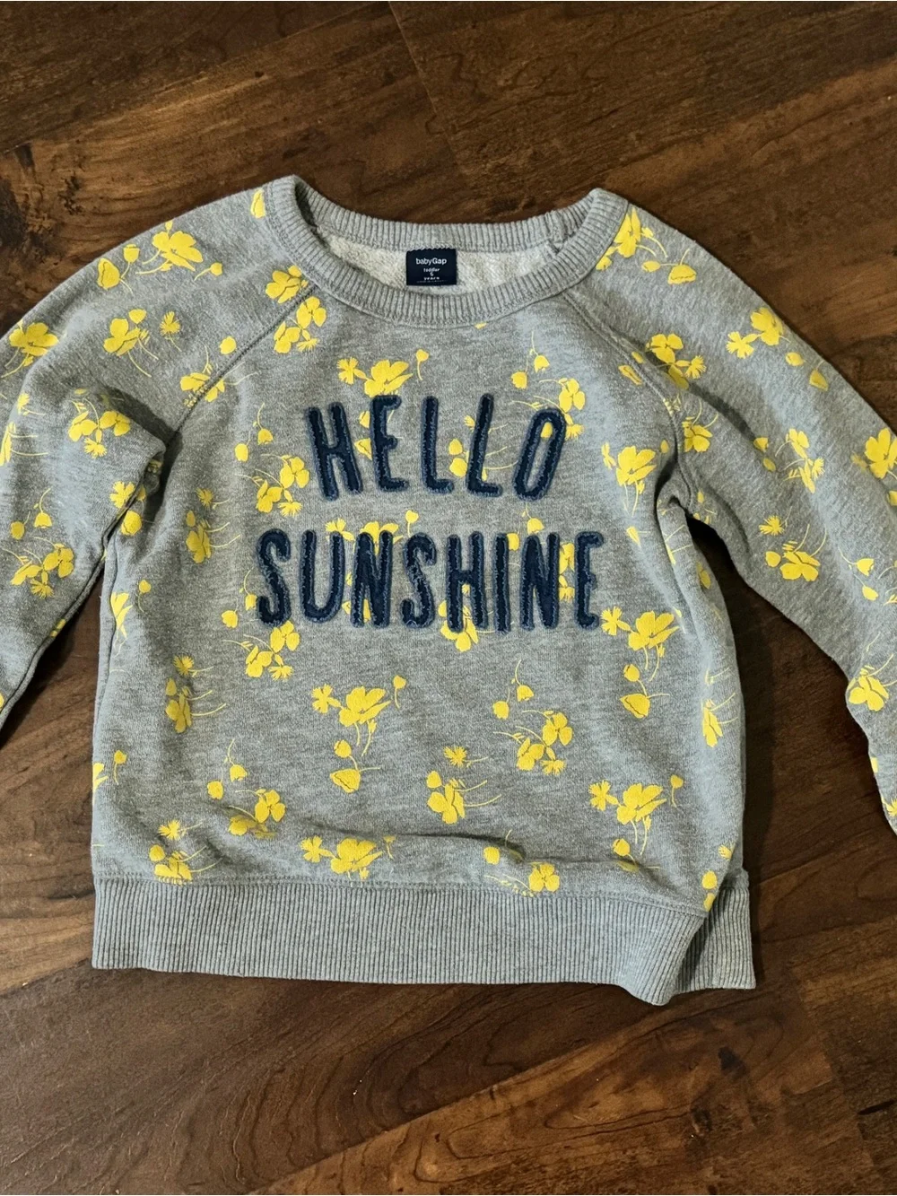 GAP Gray Sweatshirt with Yellow Floral Print and Navy 'HELLO SUNSHINE'